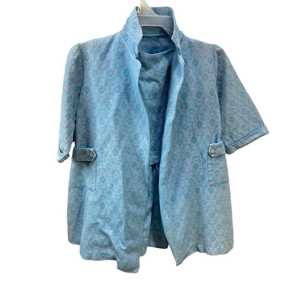VTG Kids Blue Textured Brocade Dress & Blazer Coat Set Girl 5-6 years handmade